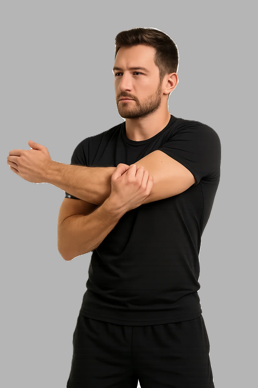 Shoulder stretch demonstration